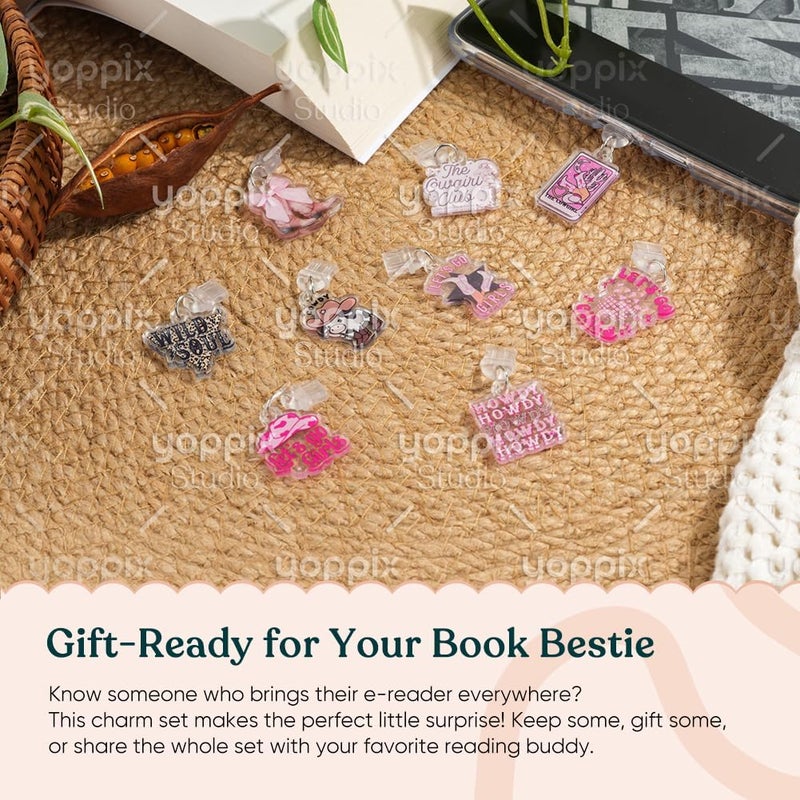 YOPPIX 9PCS Charms for E-Reader, About Cowgirl Theme Dust Plug Charm Compatible with Type C Charging Port, Gift for Book Lover Readers Men Women Teachers Students, Accessories for E-Reader - Image 5